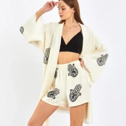 Ivory Shine – Musselin 2-Teiler (Cardigan & Shorts)