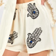 Ivory Shine – Musselin 2-Teiler (Cardigan & Shorts)